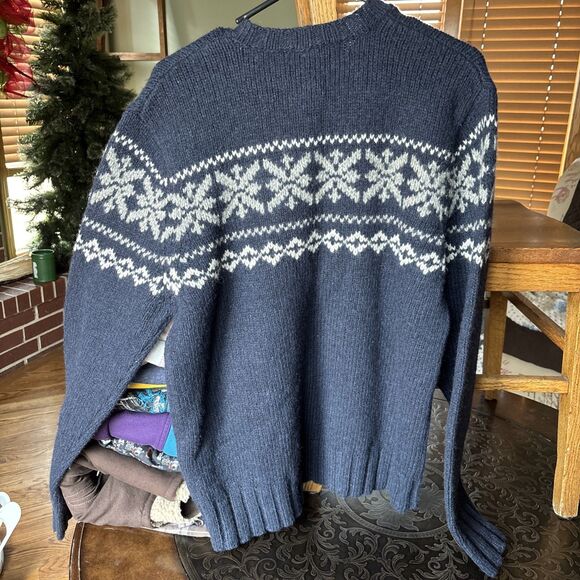 Abercrombie & Fitch Sweater Mens Large Muscle Blue Wool Blend Fair Isle Nordic - Picture 4 of 5
